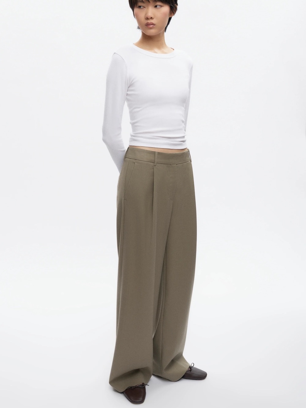 KOTN Nuba wide leg crepe trousers in Stone